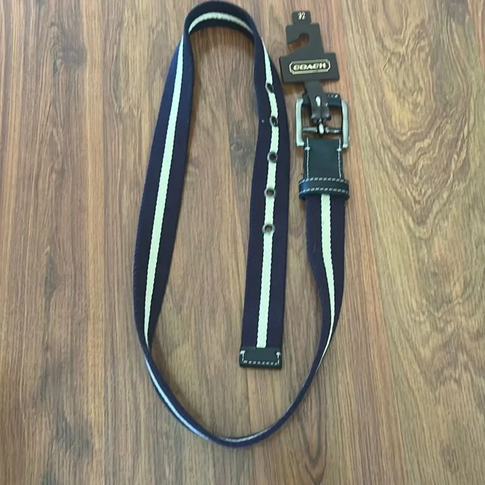 NWT Coach belt mens navy beige leather size 32
